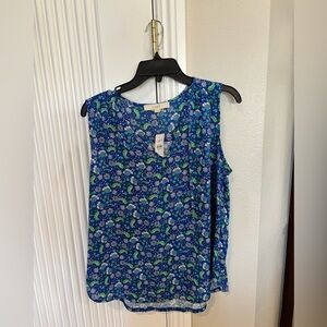 Blue Foral Sleeveless Blouse